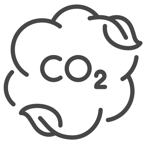 A black and white illustration of a cloud with leaves and Carbon