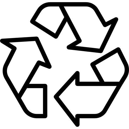 A black and white illustration of a typical recycling icon - 3 arrows going round in a circle.